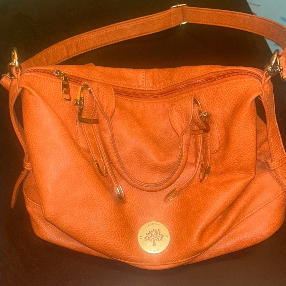 Mulberry Tangerine Shoulder Bag with Gold Accents